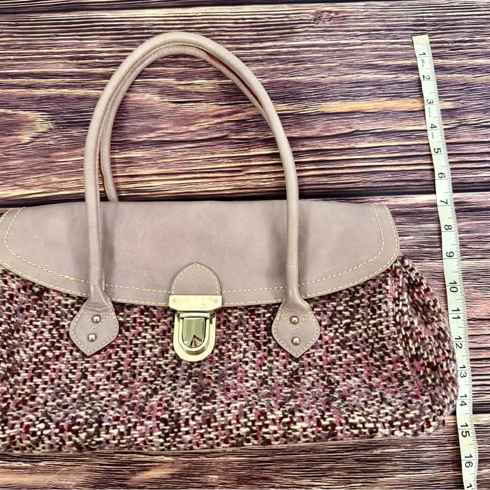 Helen Welsh‎ Elegant Italian Leather and Purple Tweed Shoulder Bag